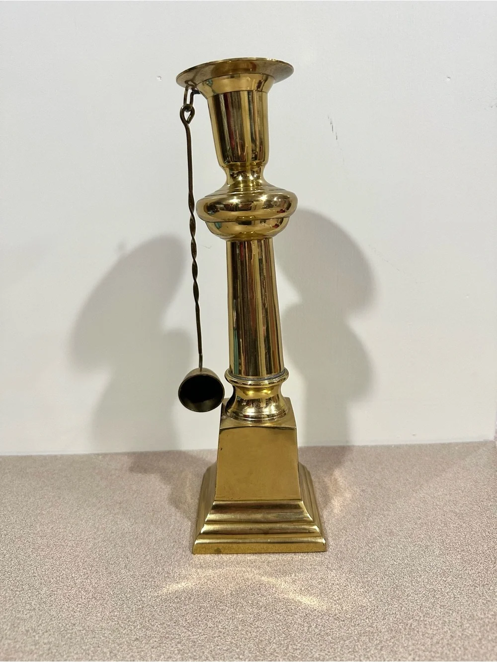 Vintage solid brass candlestick with snuffer